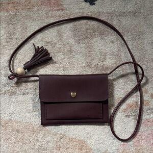 Womens Burgundy Crossbody Wallet with Tassel